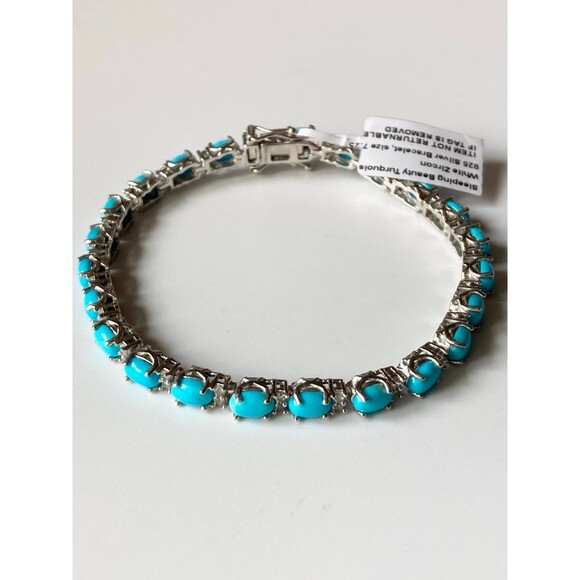 Designer 925 sterling sleeping beauty turquoise white zircon tennis bracelet